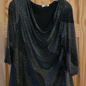 Dressbarn Black and Silver Dotted Blouse